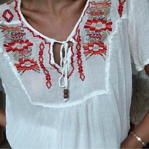 Embroidered gauze boho blouse